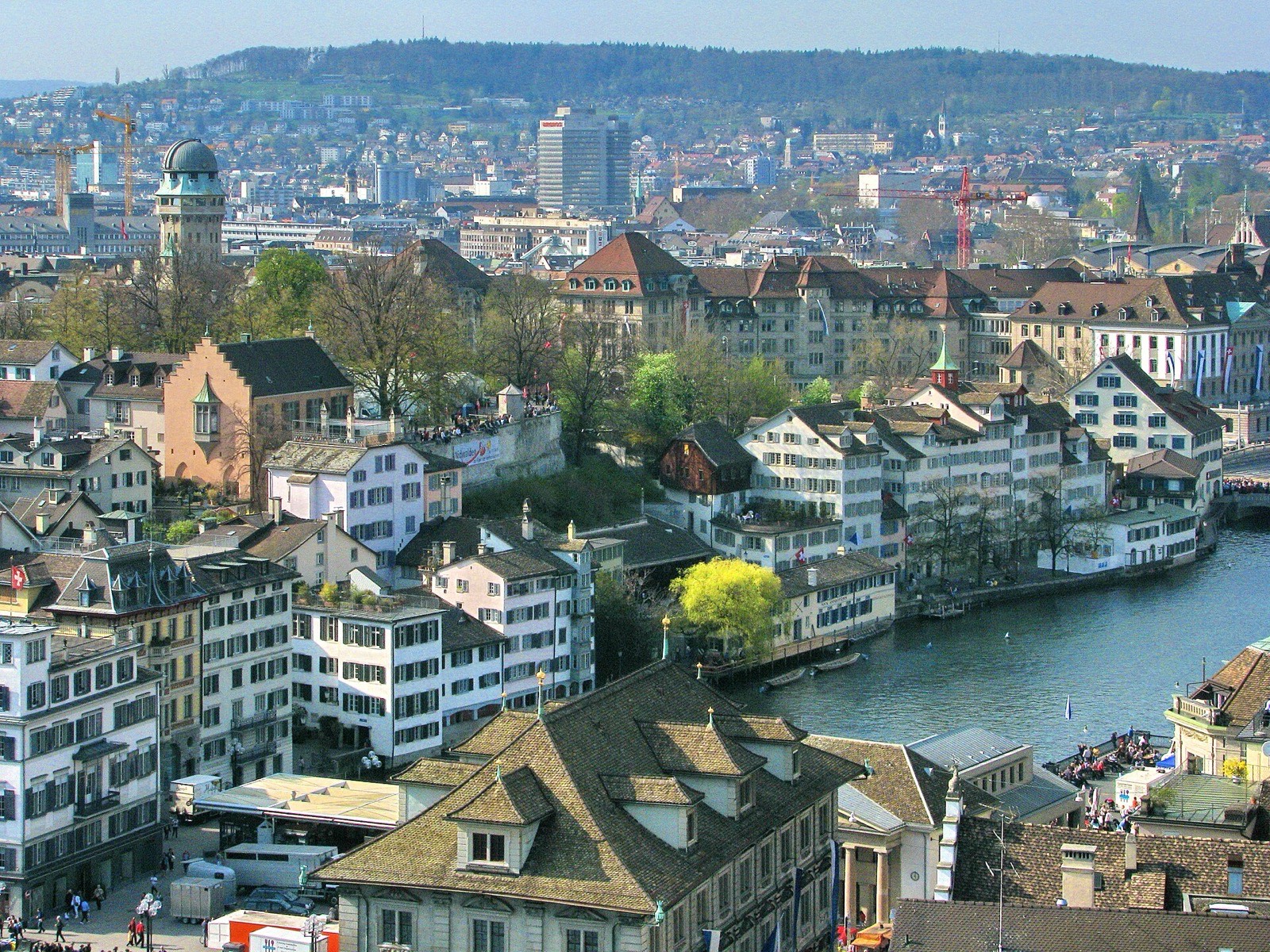Zurich Lindenhof and the Limmat from Grossmünster